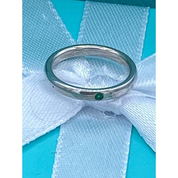 Tiffany & Co. Sterling Silver Emerald Stacking Band Ring – Size 6 - Picture 1 of 7